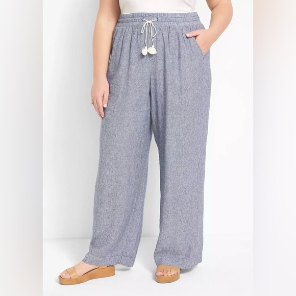 Lane Bryant Soft Linen Blend Wide Leg Pants Plus Size 22 Blue Striped Casual - Picture 9 of 9